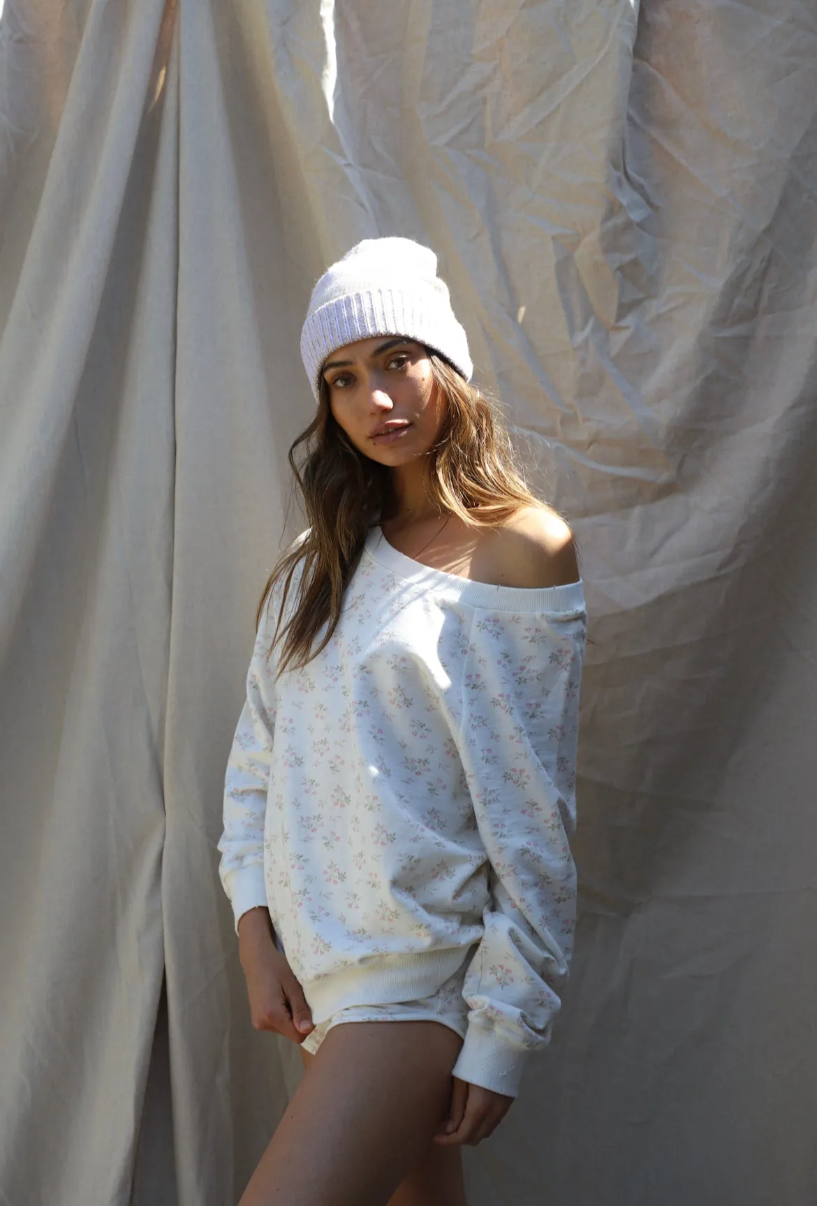 All Day Sweatshirt ~ White Winter Floral