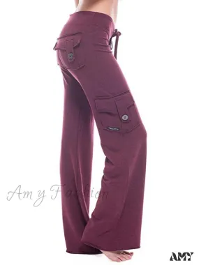 Amy Fashion - Solid Color Cargo Jogger Drawstring Elastic Waist Trousers