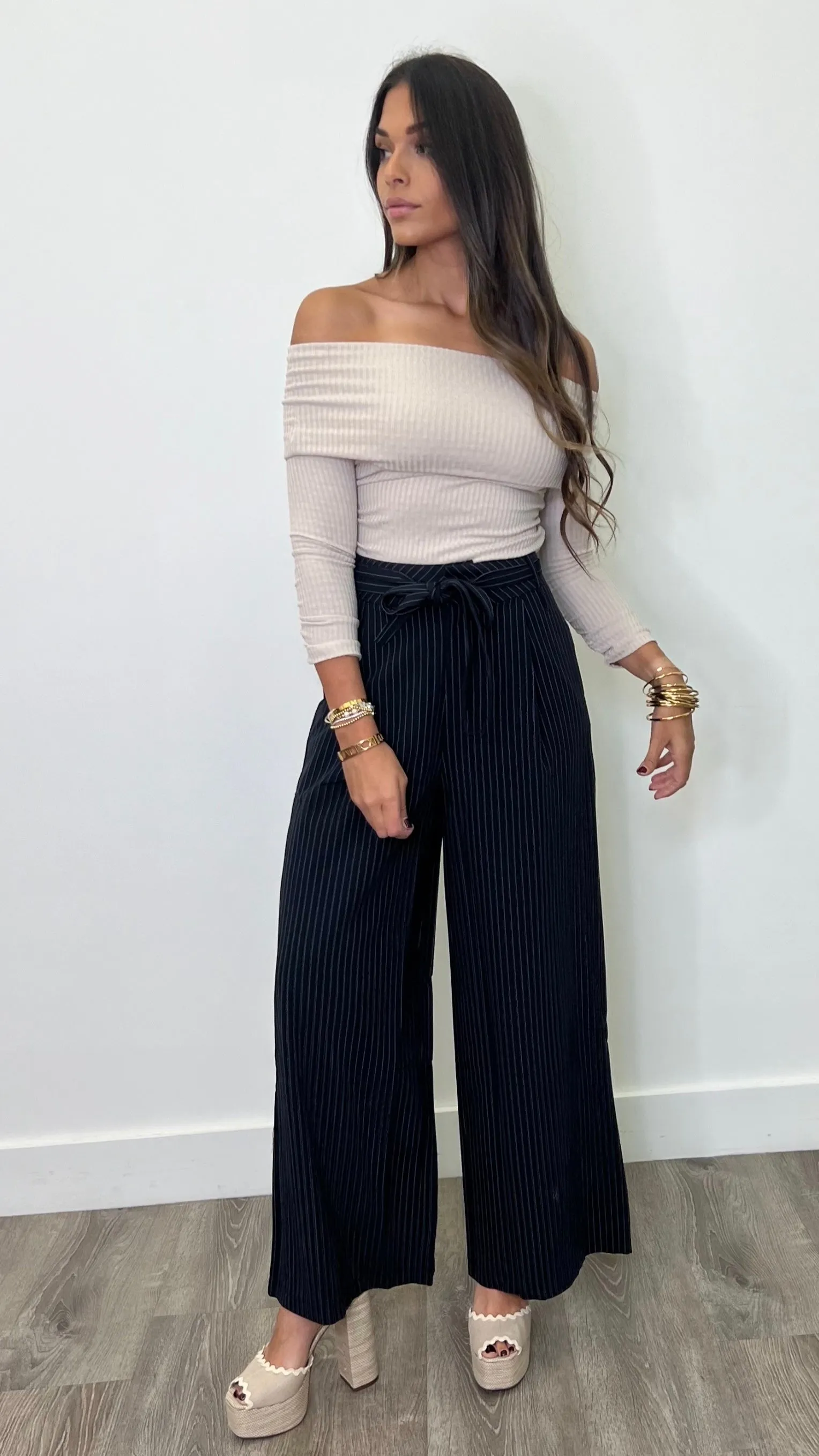 Aurelia Navy Striped Pants