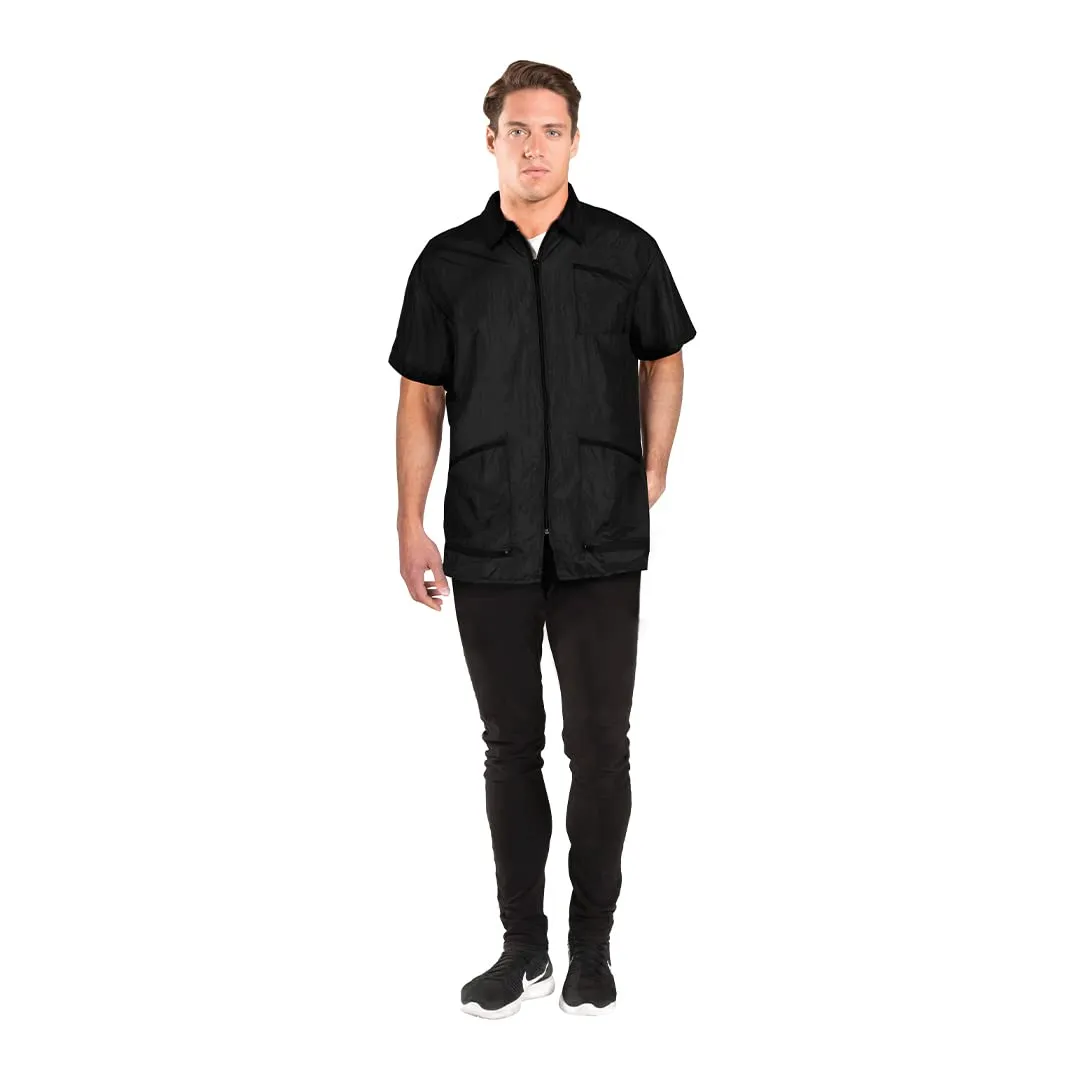 Betty Dain Premier Barber Jacket, Soft, Lightweight, Water Resistant Nylon Repels Hair, Zippered Front, Two Angled Lower Pockets with Zippered Bottoms, Angled Chest Pocket, Black, S