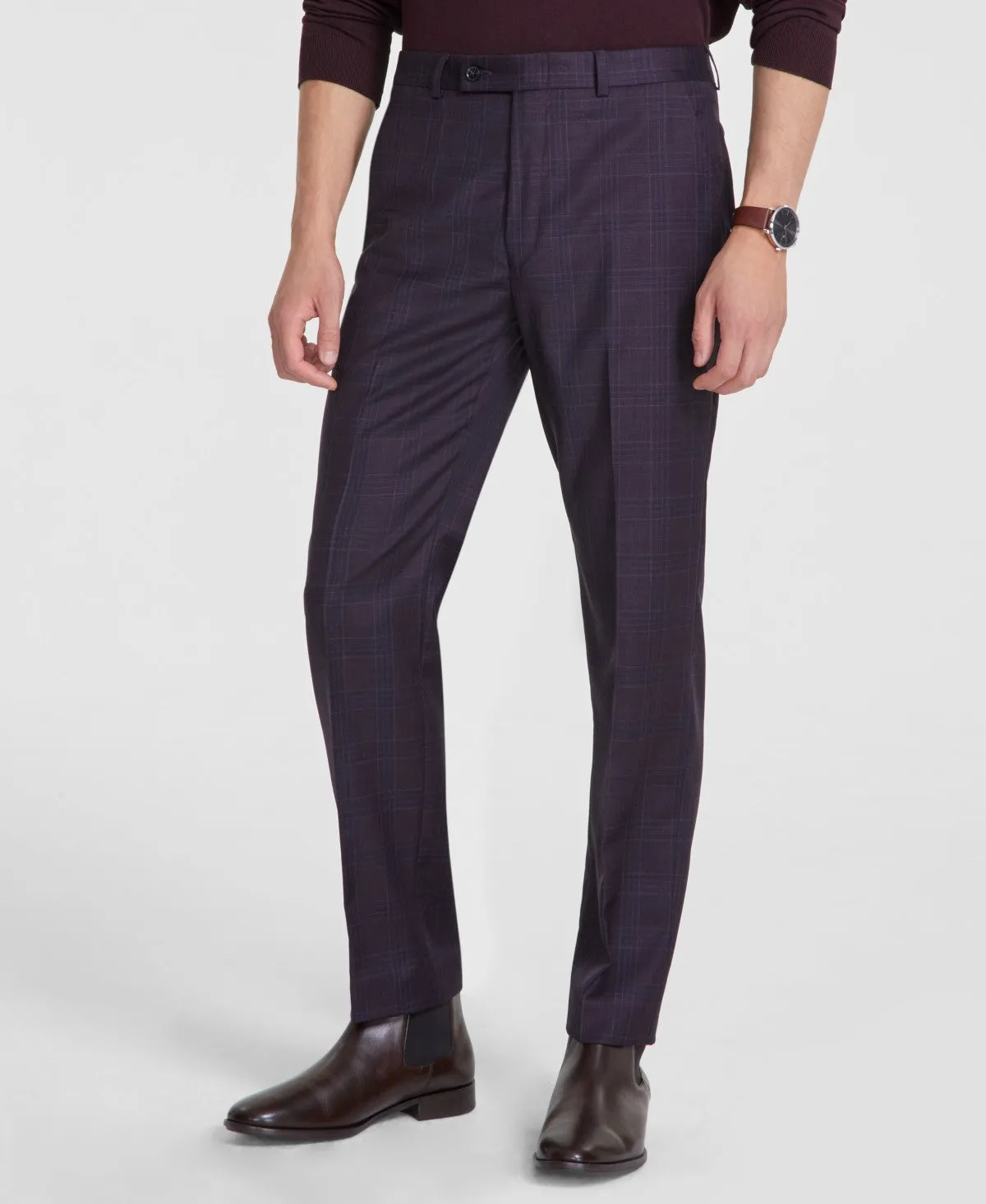 Calvin Klein Mens Slim fit Dress Pants 34 / 30 Purple Plaid Stretch