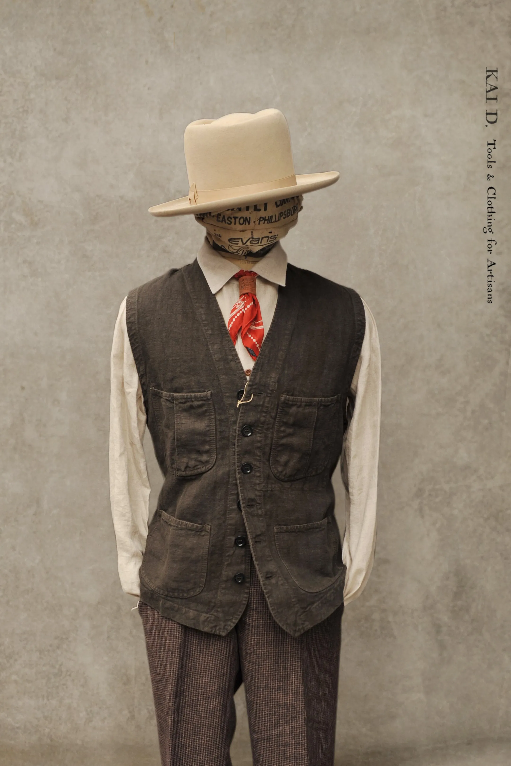 Heavy LInen Work Vest - Elk - 50, 52