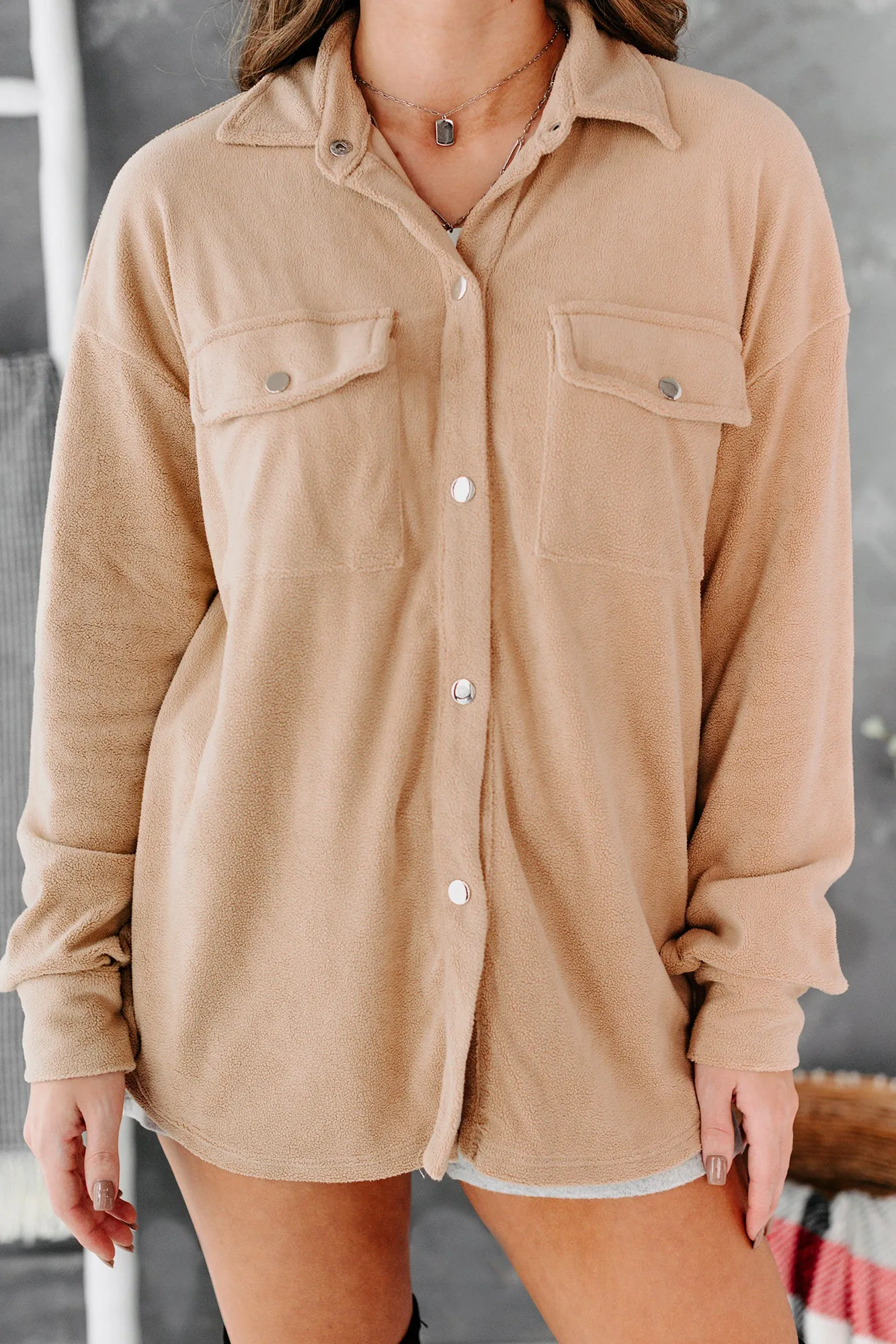 Laid Back Lady Fleece Shacket (Beige)