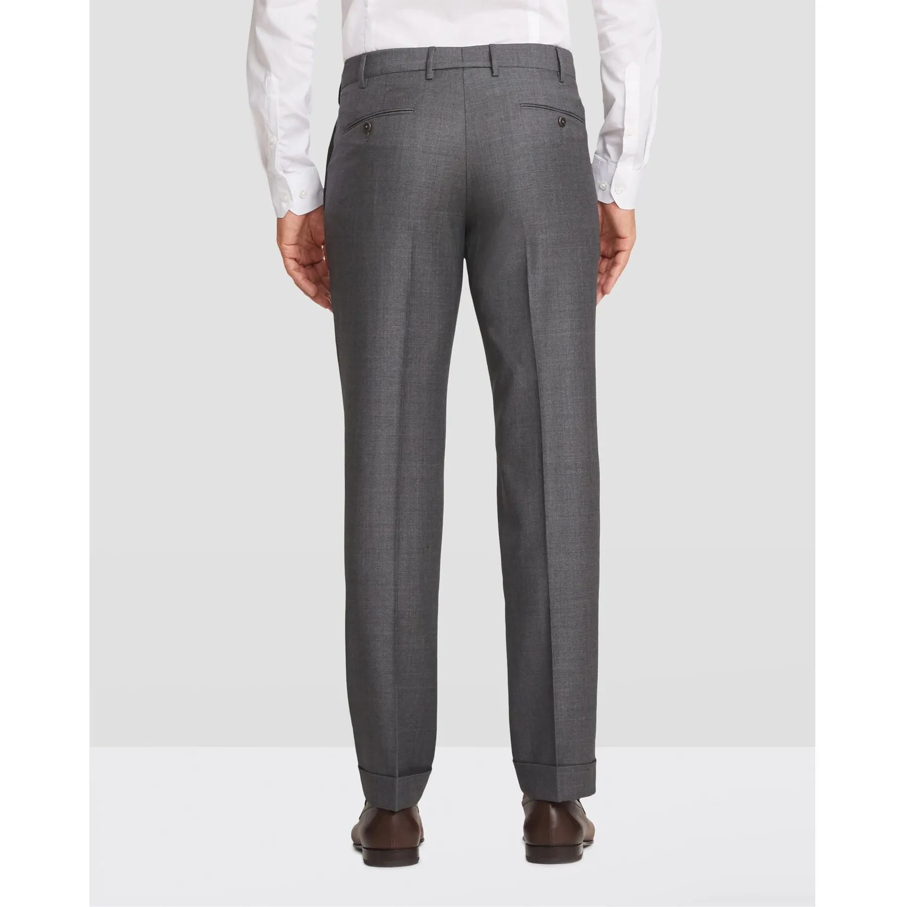 Parker Flat Front Sharkskin Wool Trouser in Medium Grey, Size 44 (Modern Straight Fit) by Zanella