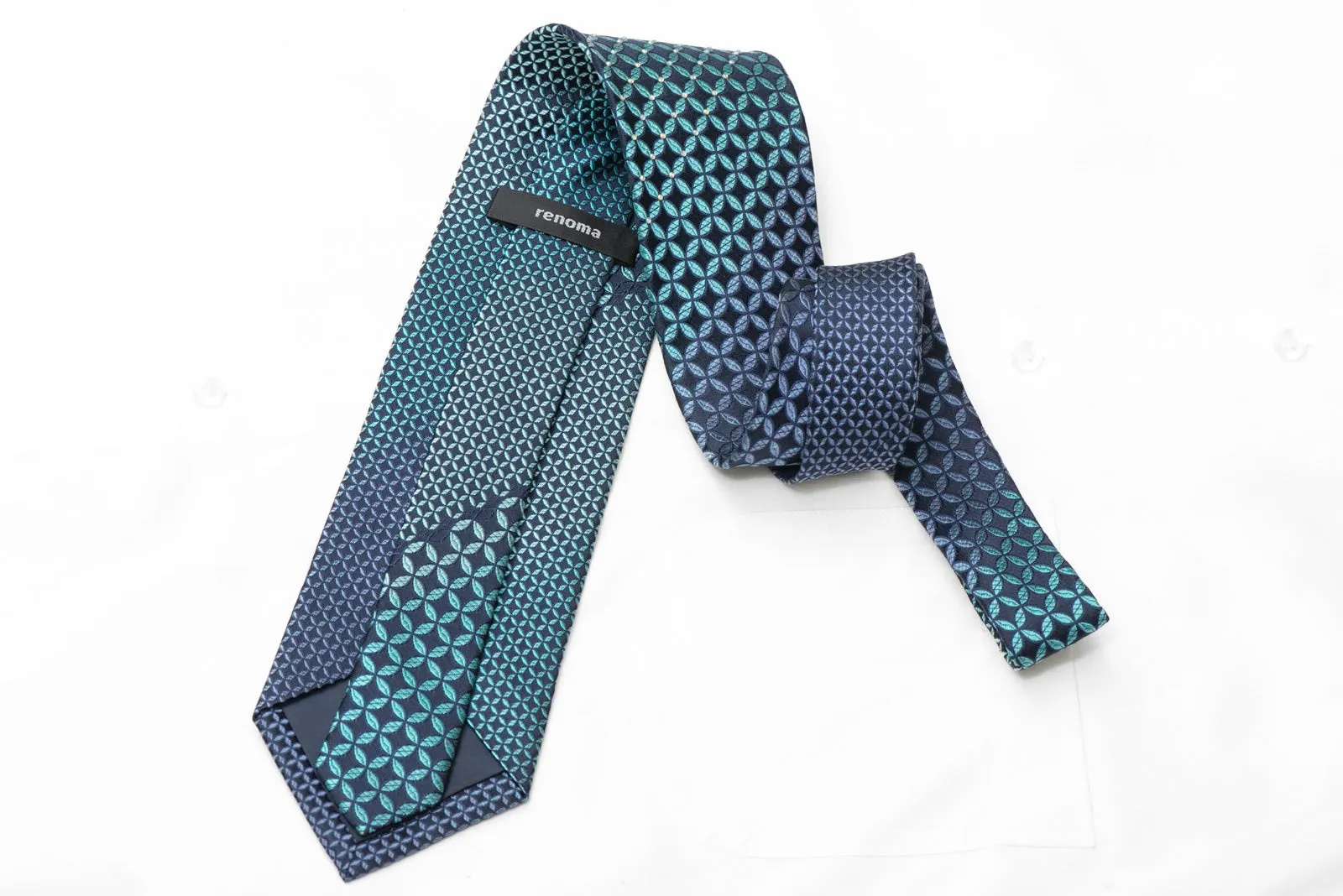 Teal Geometric On Navy Blue Rhinestone Tie
