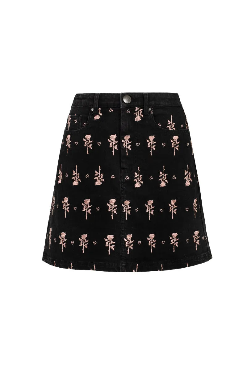 The Lover Rose Embroidered Mini Skirt
